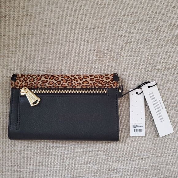 Aimee Kestenberg 'Spello' Leather Whipstitch Wristlet Wallet in Black/Leopard - Picture 6 of 14